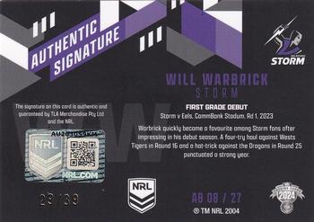 2024 NRL Traders Titanium - Authentic Signatures Black #AB08 Will Warbrick Back